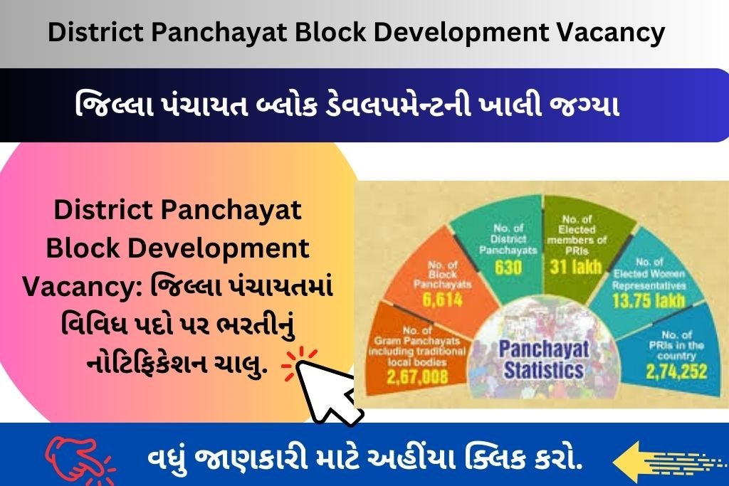 District Panchayat Block Development Vacancy: જિલ્લા પંચાયતમાં વિવિધ પદો પર ભરતીનું નોટિફિકેશન ચાલુ.